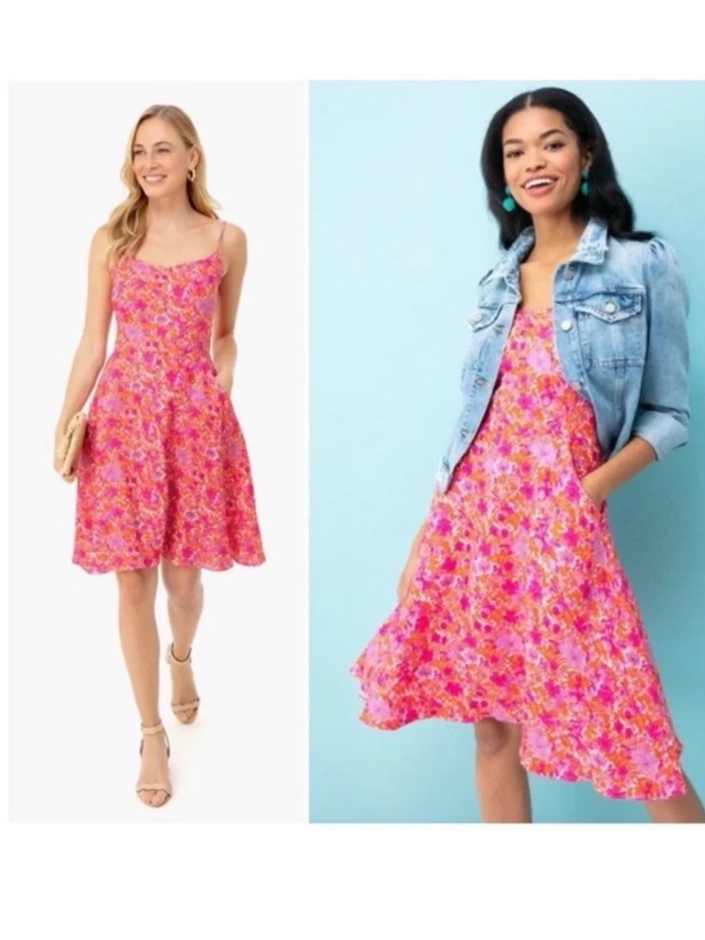 Tuckernuck Hot Pink Floral Miami Iris Spaghetti Strap A-Line Sundress